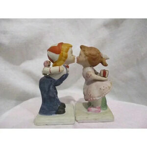 Kissing Couple, Vintage Hand Painted Porcelain lovers valentine wedding boy girl